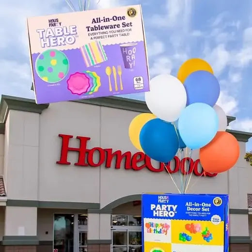 A Table Hero kit and a balloon bouquet outside a store