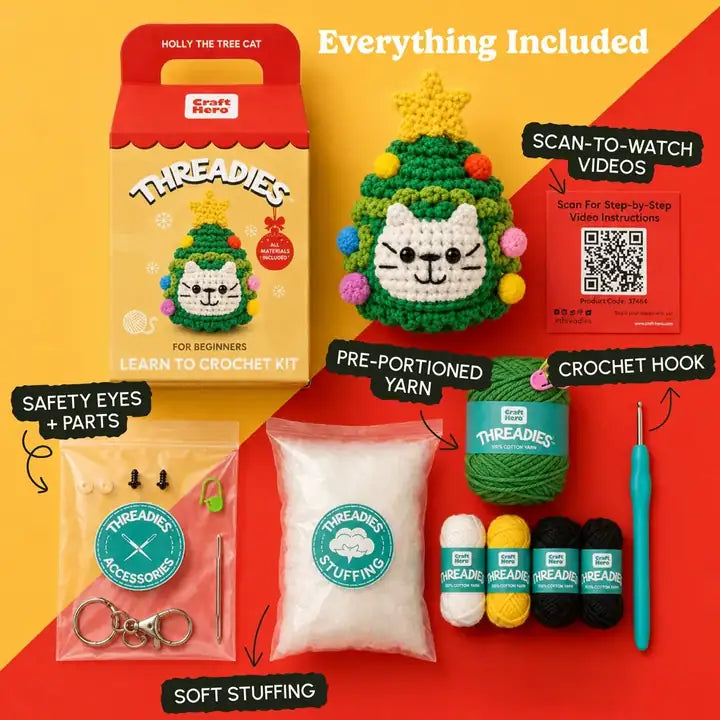 Craft Hero Threadies - Crochet Learning Kit - Holly the Tree Cat