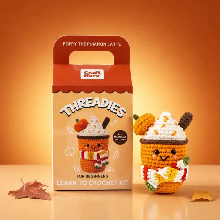 Craft Hero Threadies - Crochet Learning Kit - Poppy the Pumpkin Latte