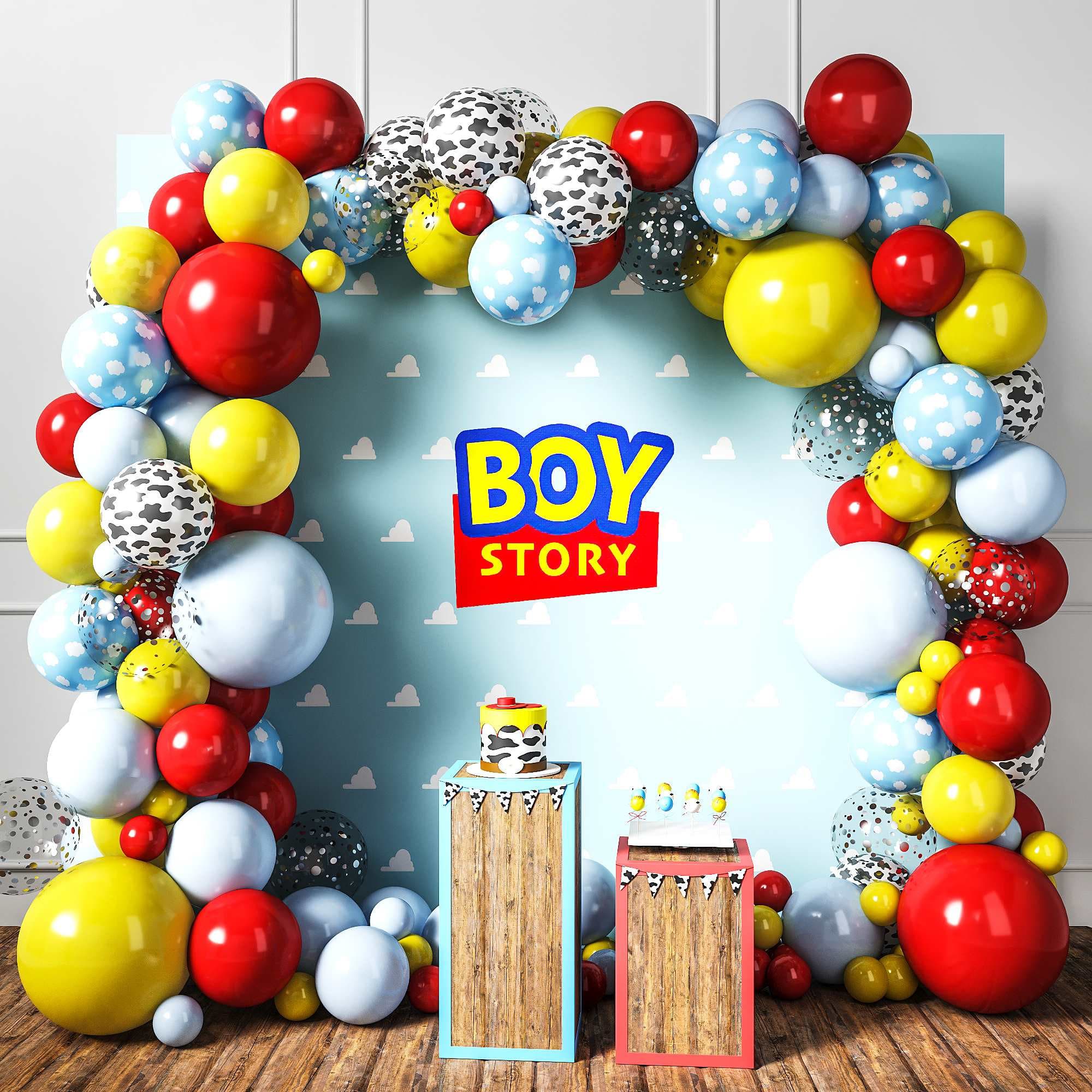 Birthday decorations - gifts, toys, balloons, garland and number