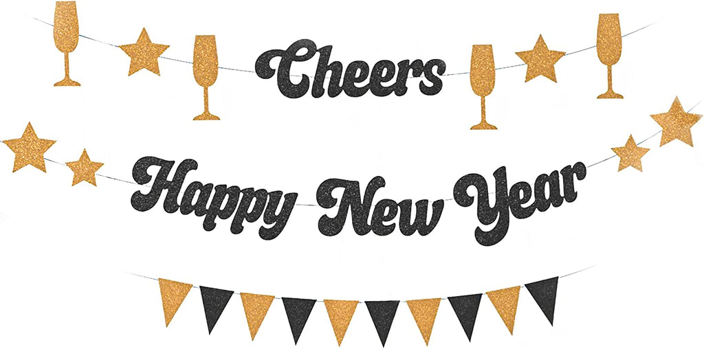 Silver Gold and Black New Year Paper Banner