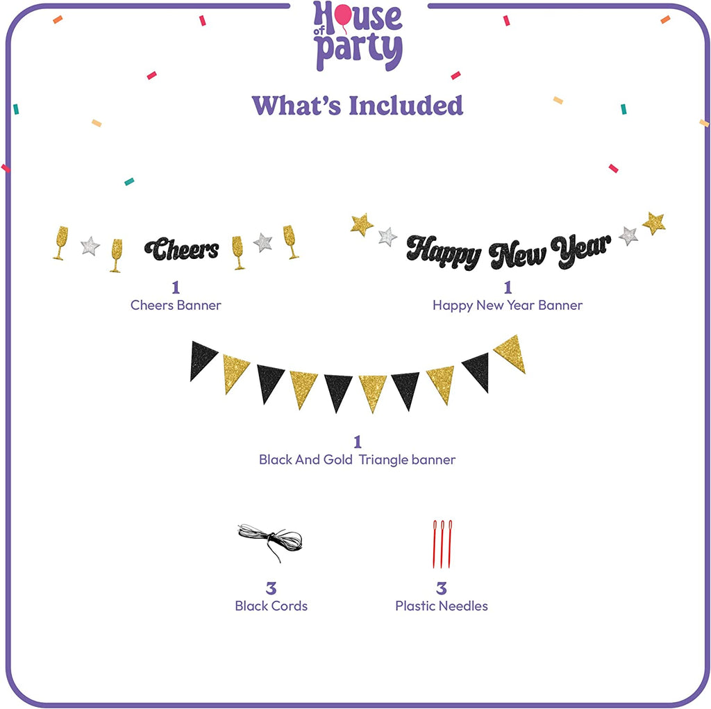 Silver Gold and Black New Year Paper Banner Pack - House of Party