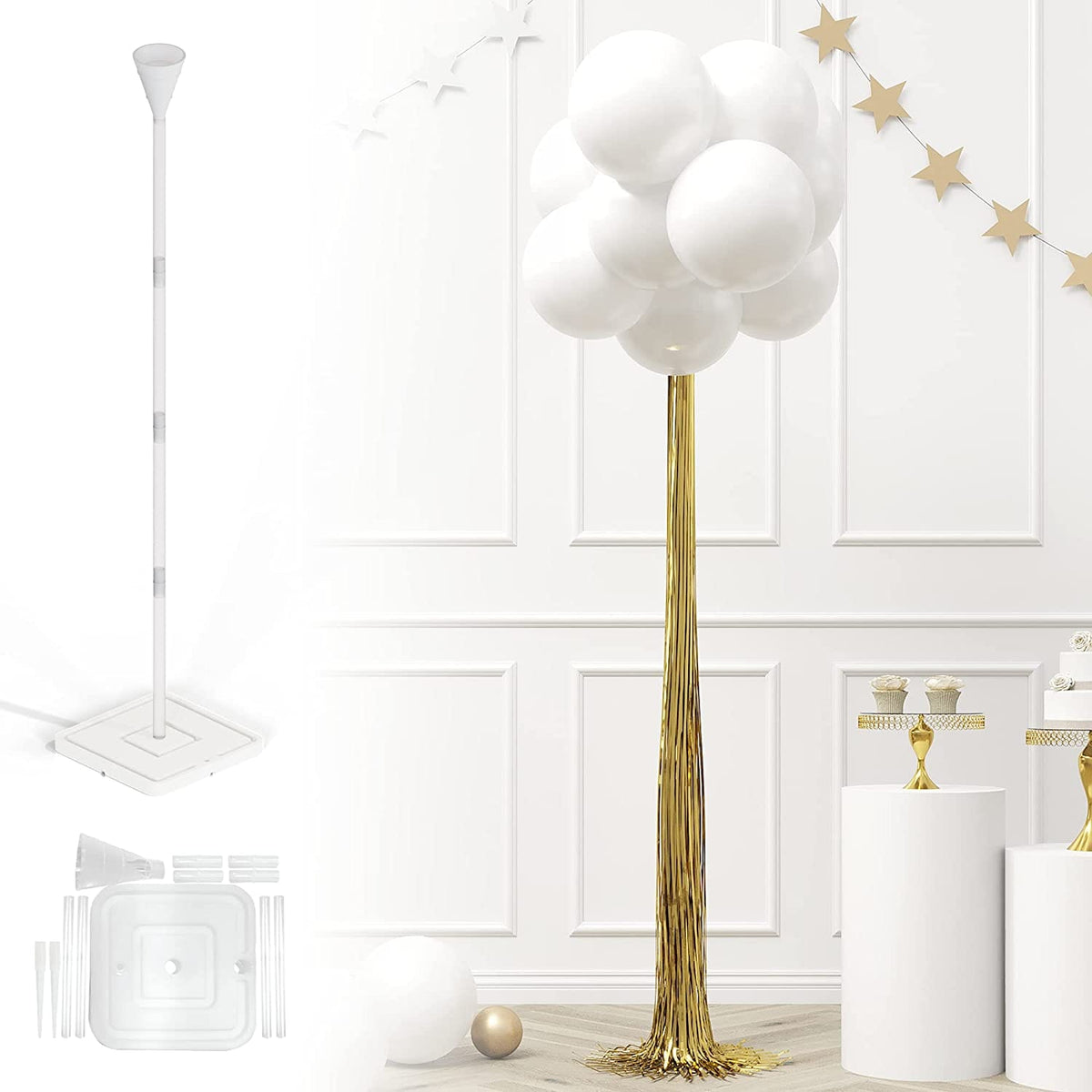 DIY Balloon Topiary - Balloon Holder with Balloons - White/Gold enlarged photo