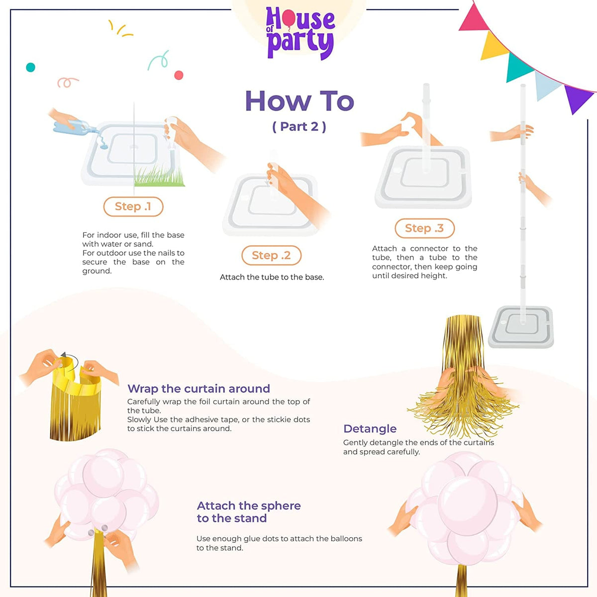 DIY Balloon Topiary Stand - Balloon Holder with Balloons - White/Gold - House of Party