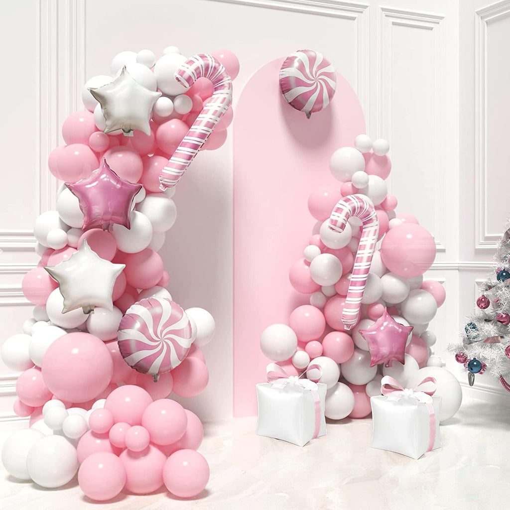 Christmas Balloon Arch Garland Kit Pink and White 
