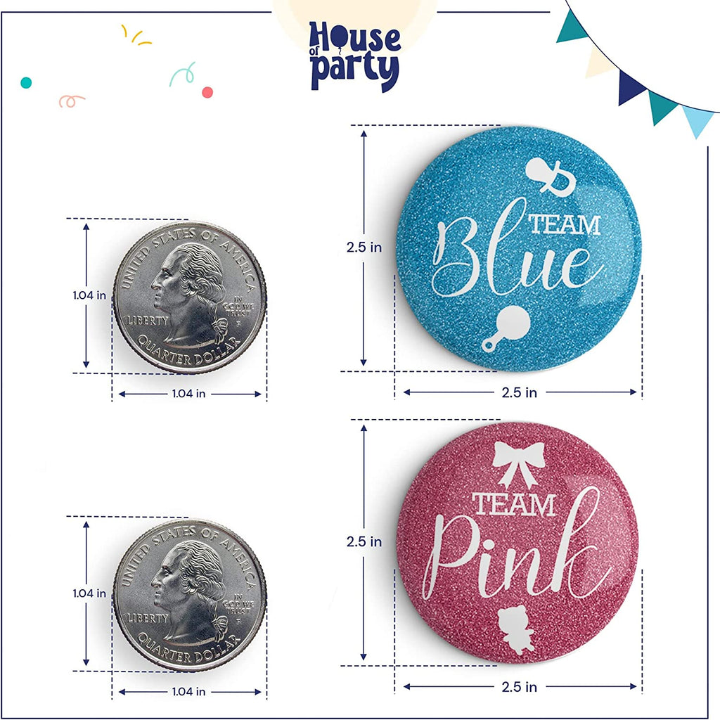 House of Party Gender Reveal Pins 24 Pcs | Team Boy Team Girl Pins - House of Party