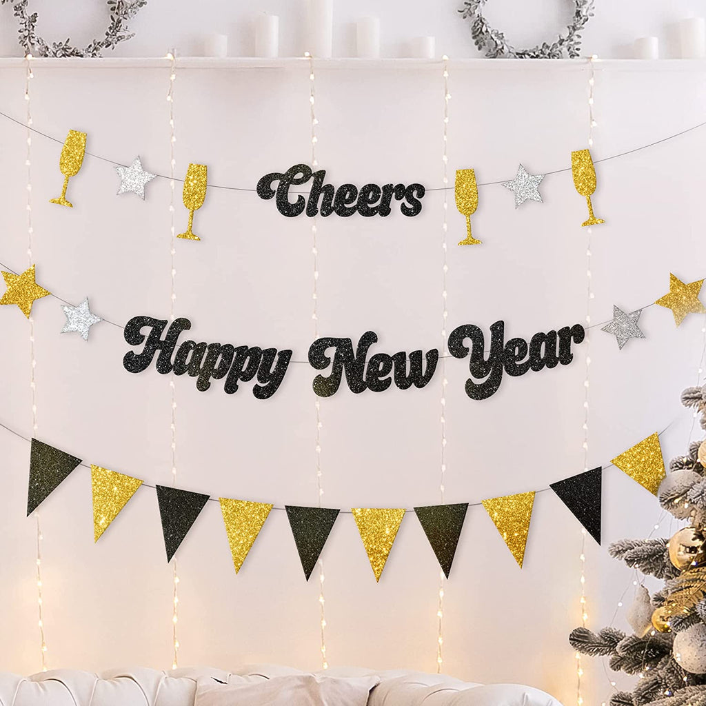 Silver Gold and Black New Year Paper Banner Pack