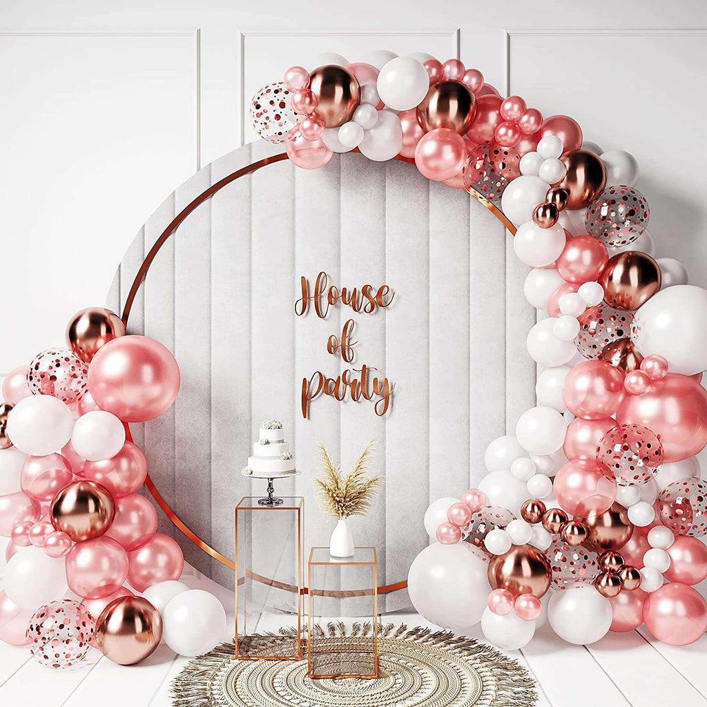 White and Rose Gold Balloon Arch Kit - 160 Pcs