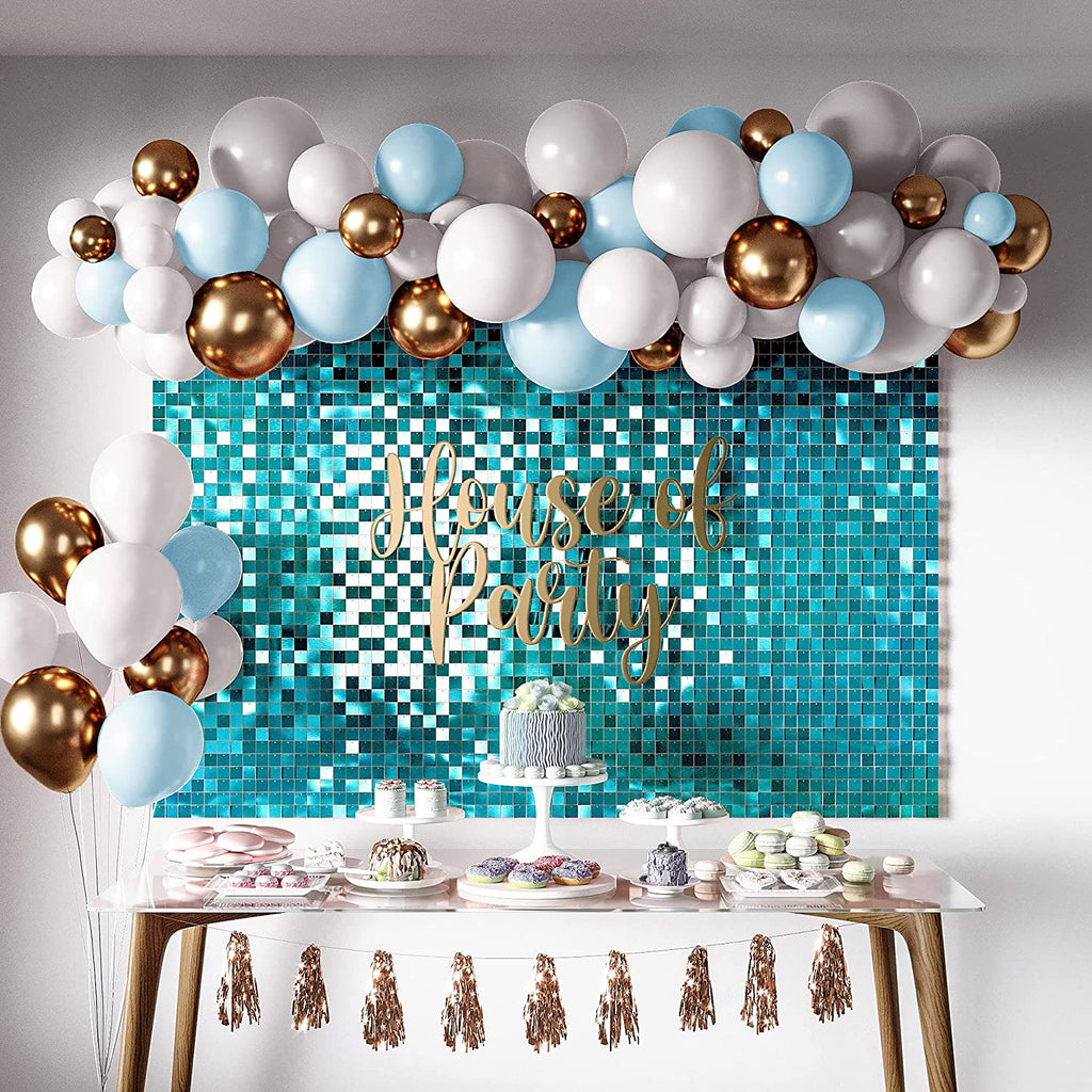 Turquoise Blue Shimmer Wall Backdrop Panels Pack of 12 - House of Party