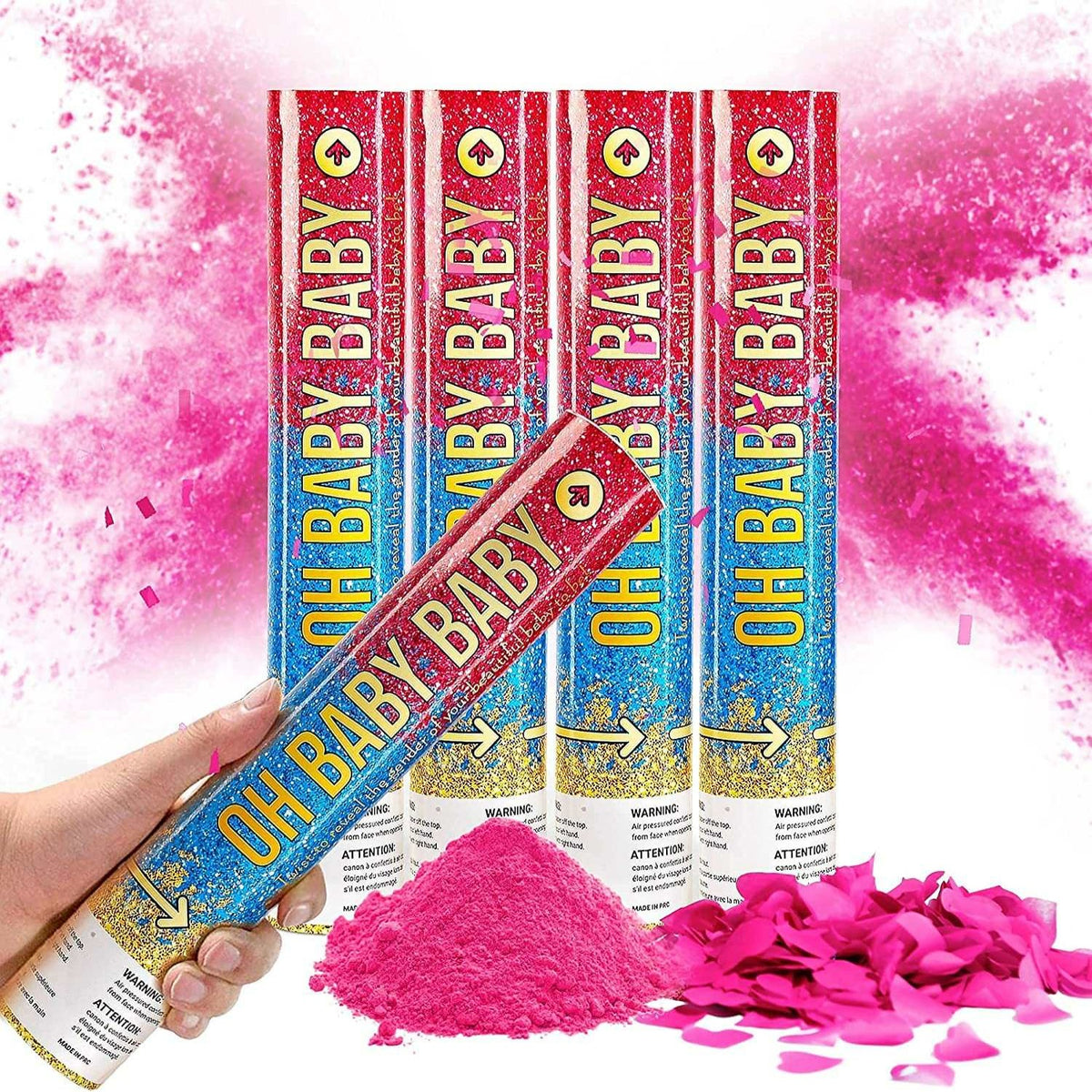 Gender Reveal Powder Cannons - 4 Pink by House of Party