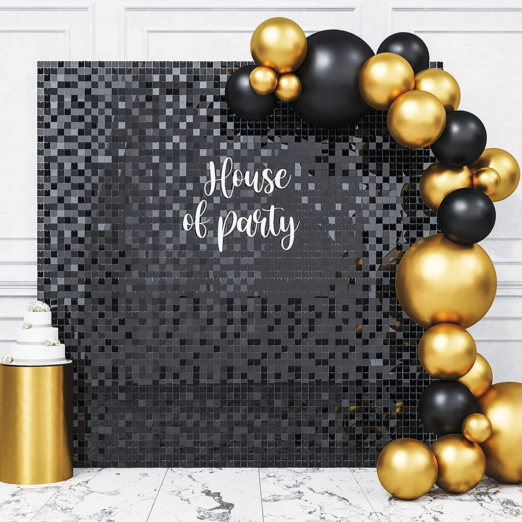 Black Square Sequin Shimmer Wall Backdrop (Pack of 36) | NEW CLIP SYSTEM