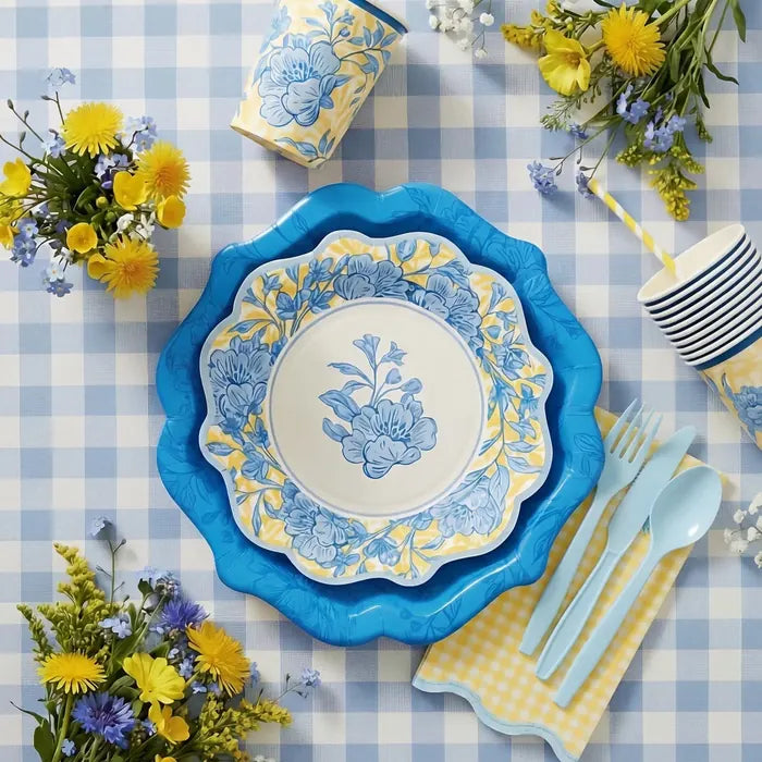 Cottage Bloom table setting with coordinated floral tableware